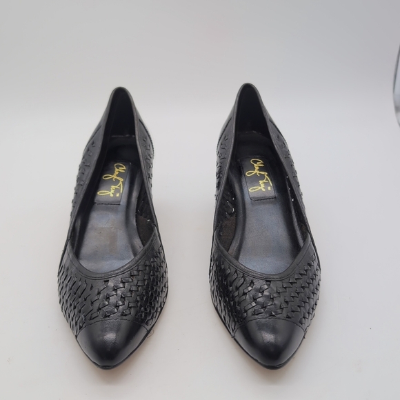 Vintage Cheryl Tiegs Sz 8.5 Black Leather Cut work Women's Heels - Picture 3 of 8